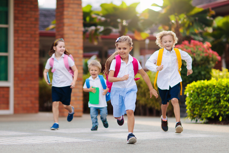 Kids on first school day after quarantine.